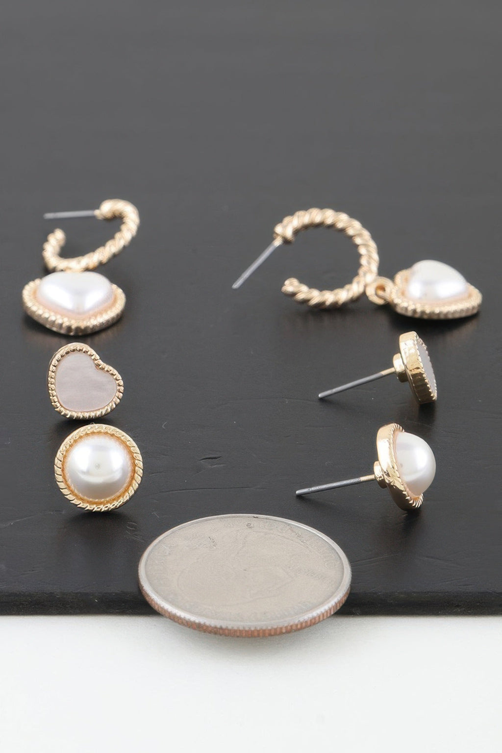Vintage Pearl Hearts Earrings Set