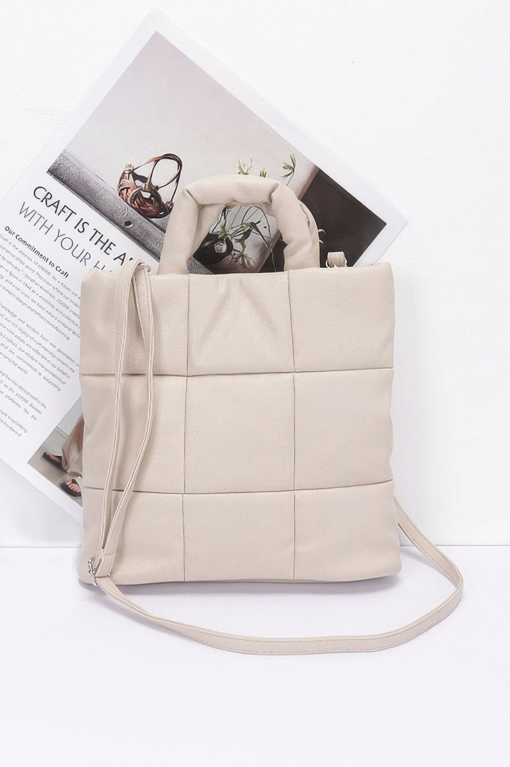 Quilted Faux Leather Padded Tote Bag