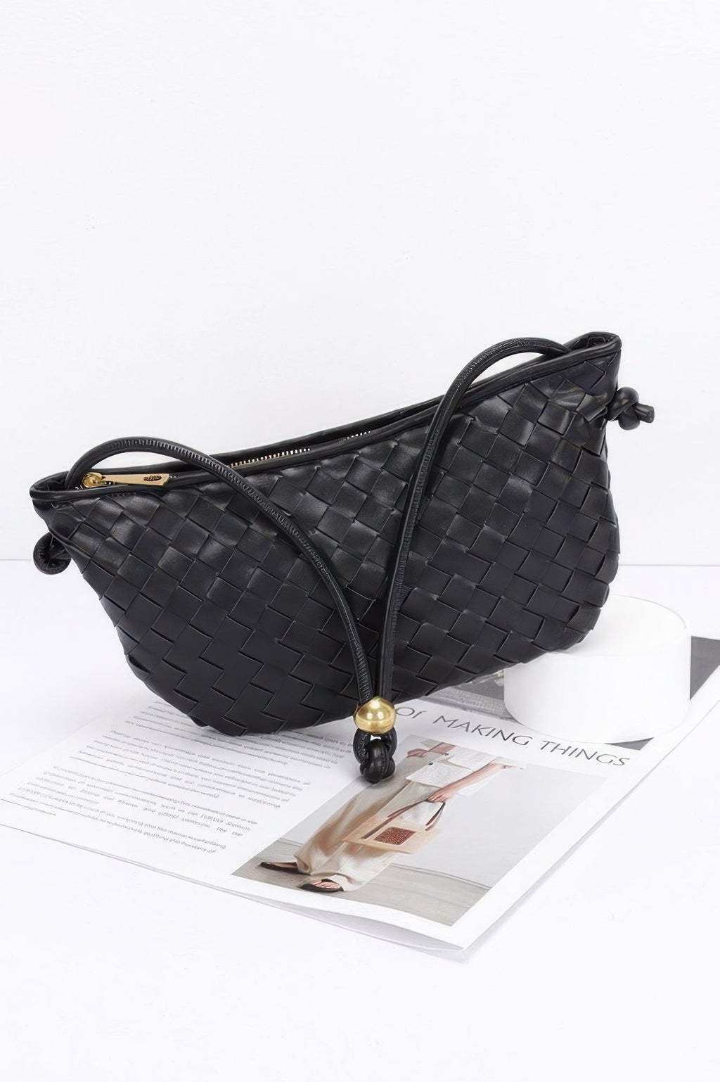 Faux Leather Braided Wrist And Shoulder Bag