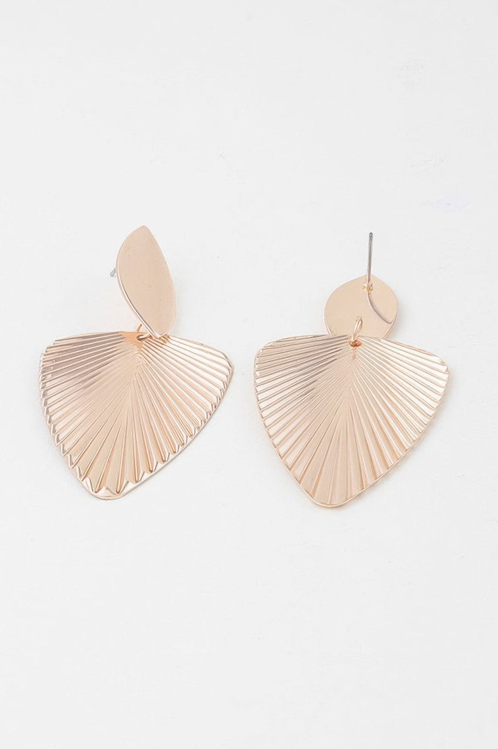 Modern Shiny Ribbed Leaf Drop Earrings