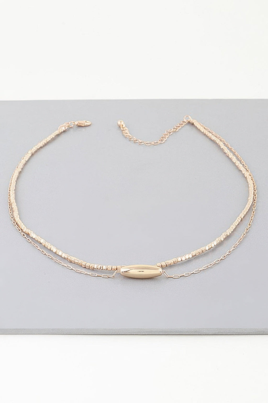 Double Cube Beaded Oval Chain Necklace
