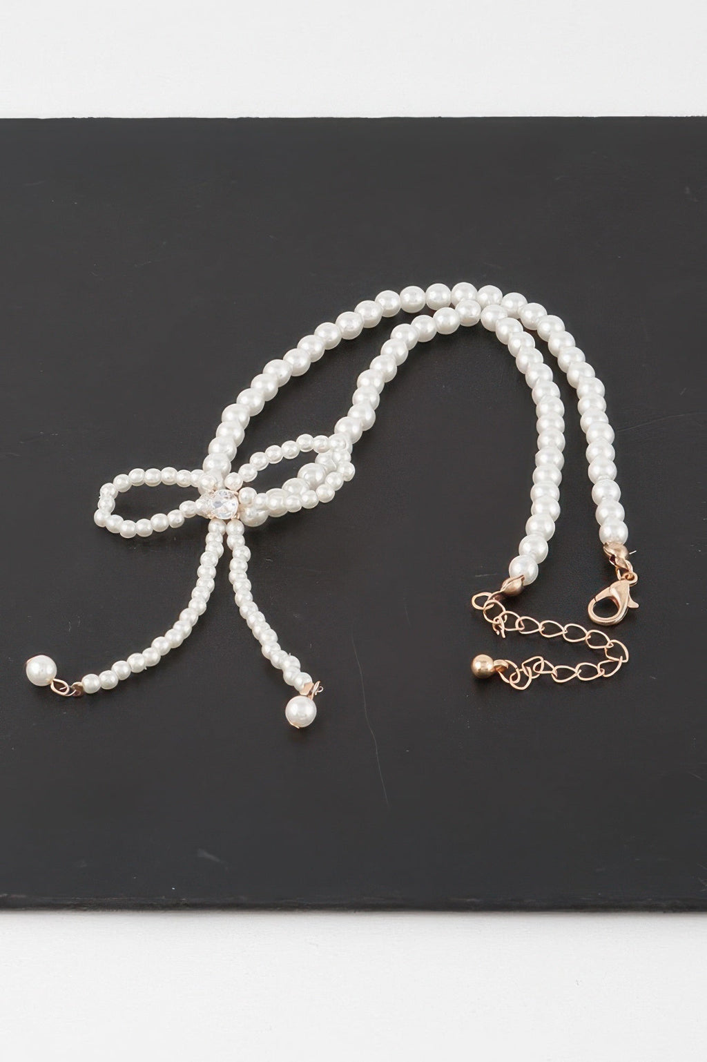 Pearled Ribbon Tie Necklace