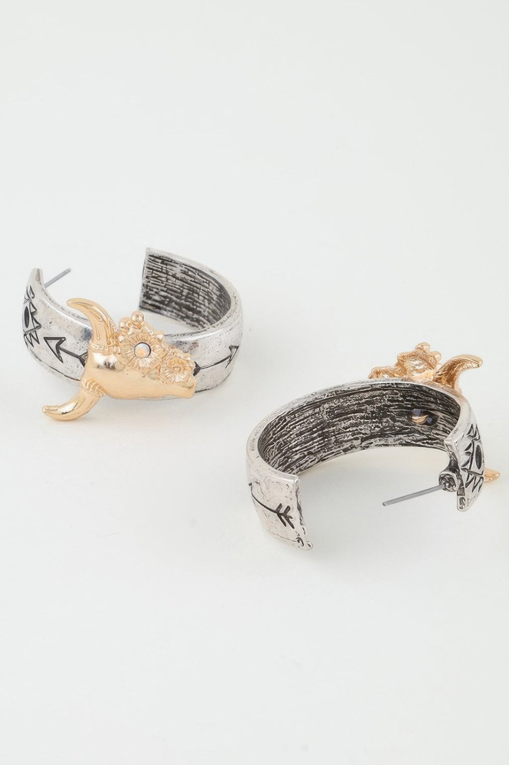 Native Flower Bull Hoop Earrings
