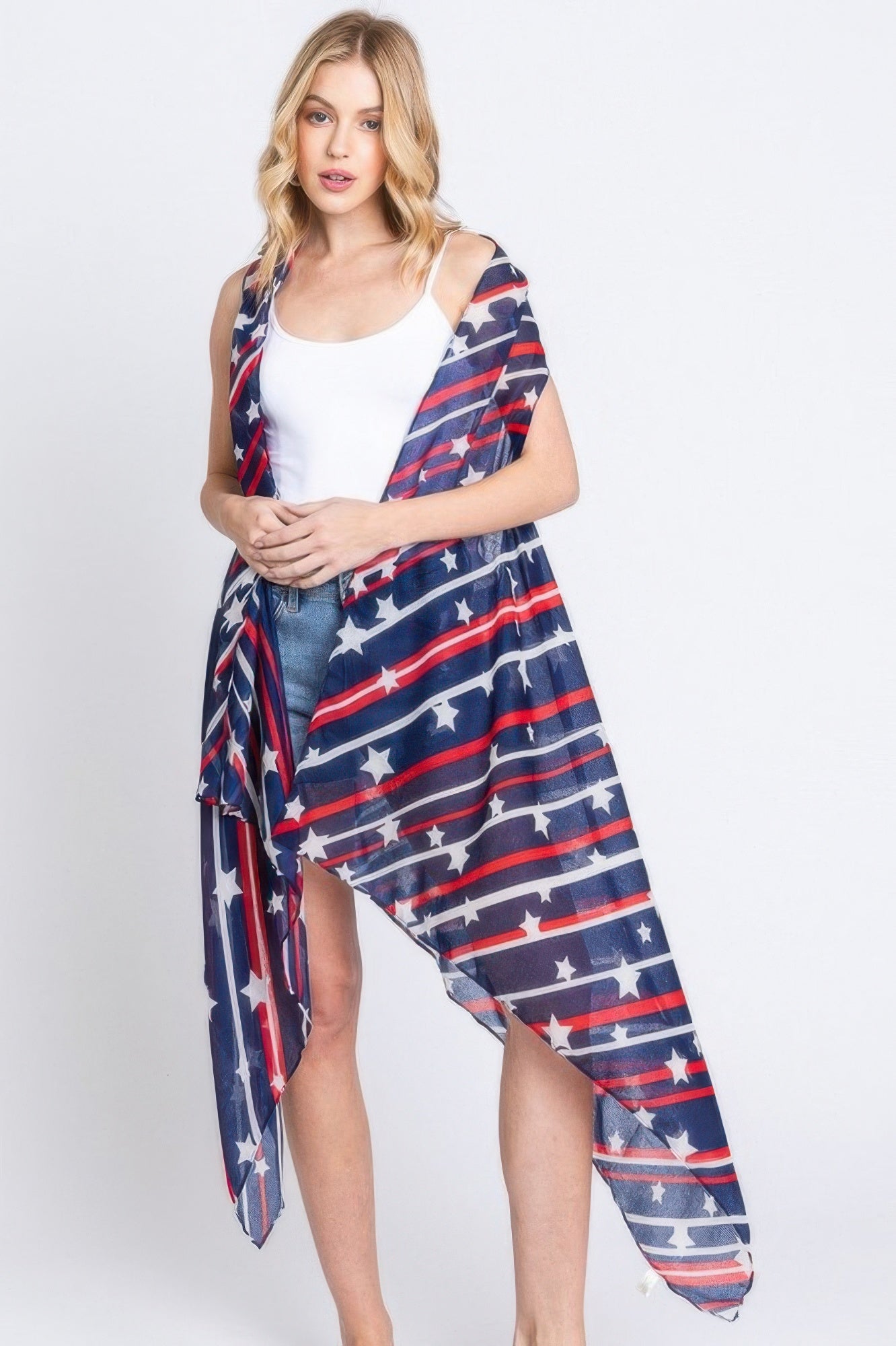 Diagonal Stripes And Stars Print Vest