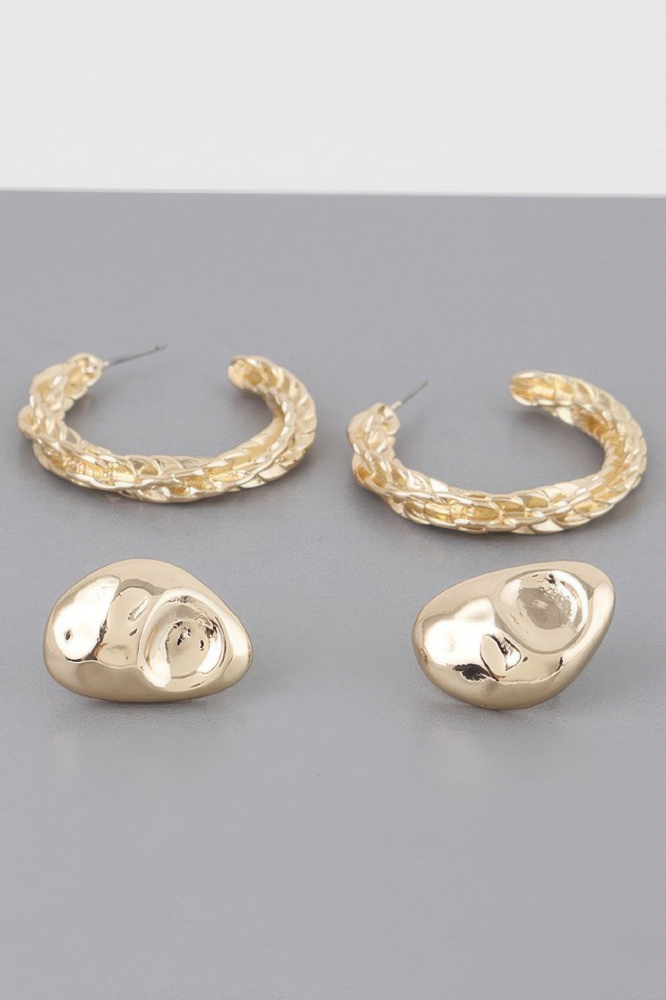 Hammered Hoop Twist Earrings Set