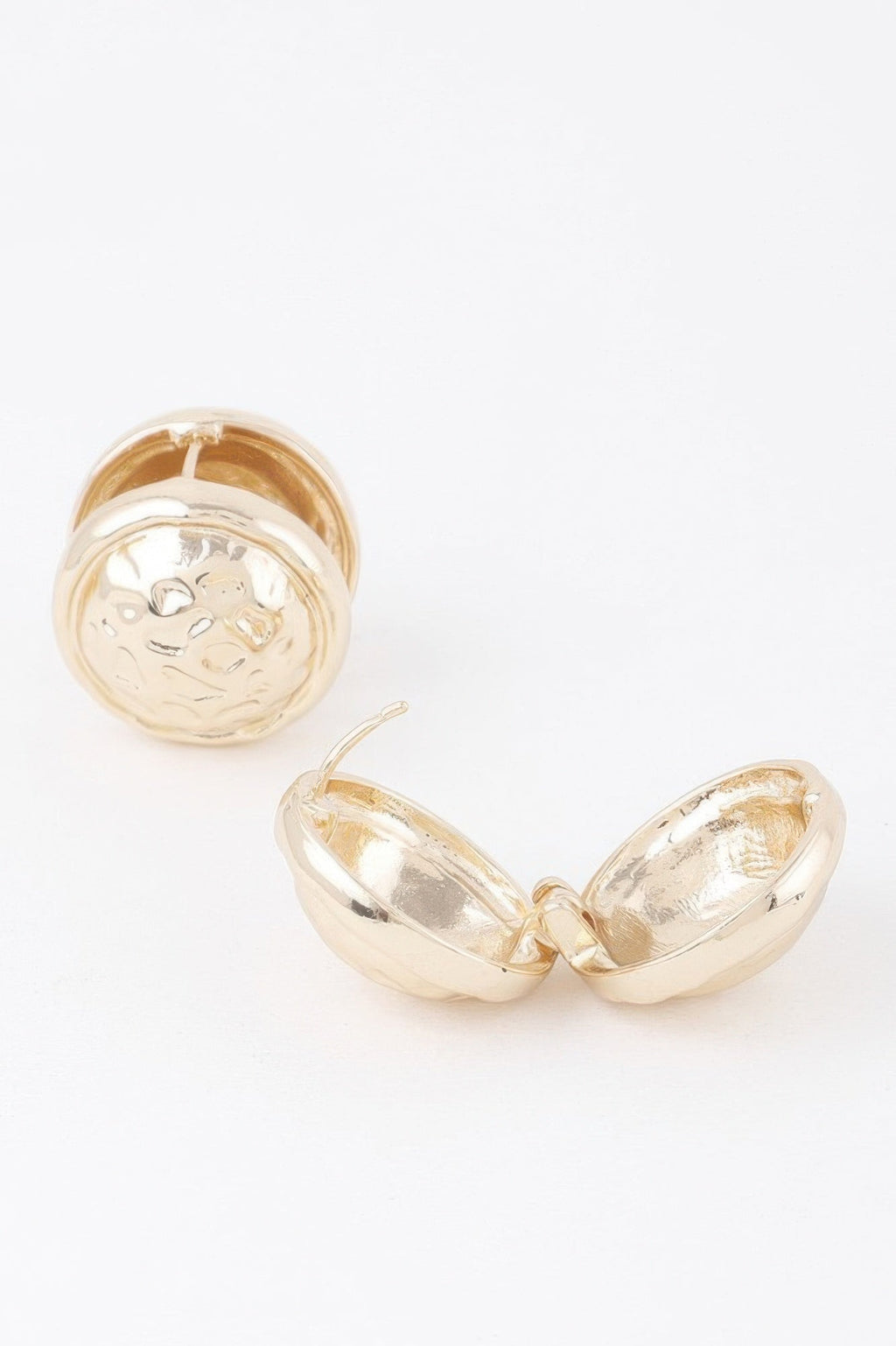 Gold Circle Pleated Button Clip On Earrings
