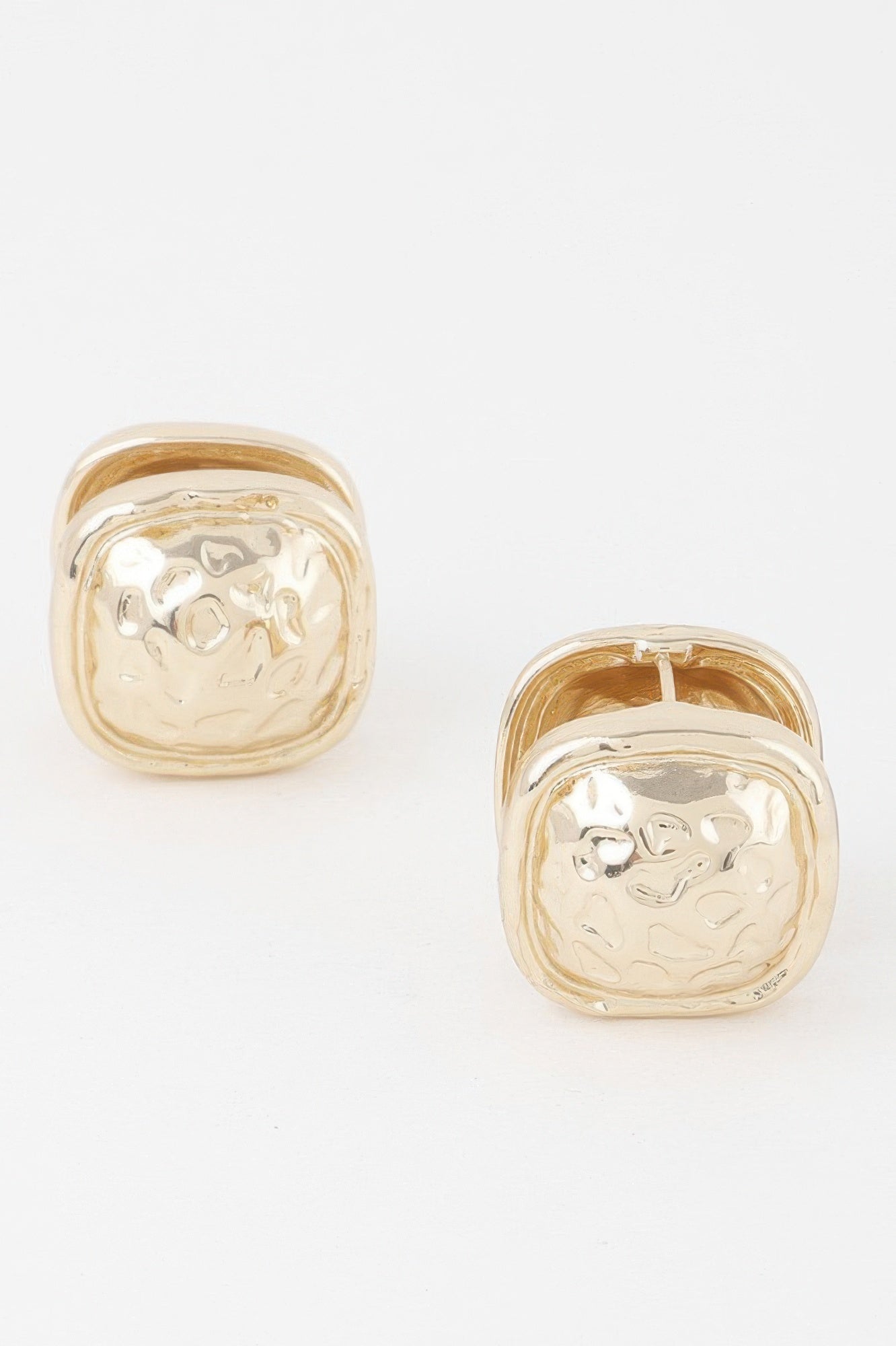 Gold Square Pleated Button Clip On Earrings