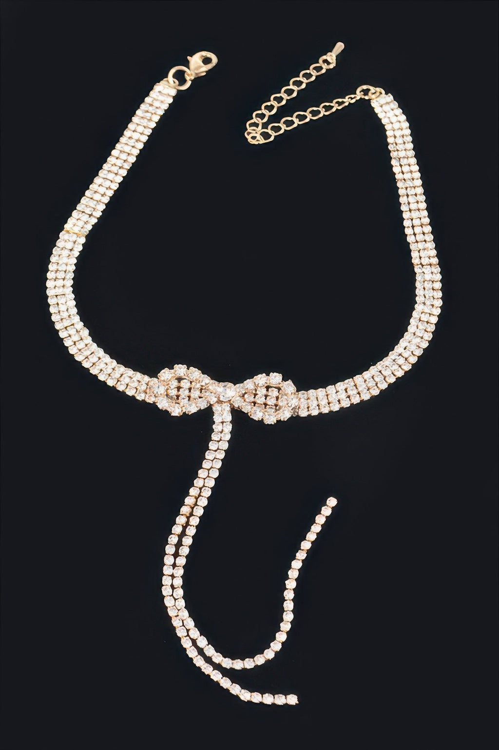 Rhinestone Bow String Choker Necklace