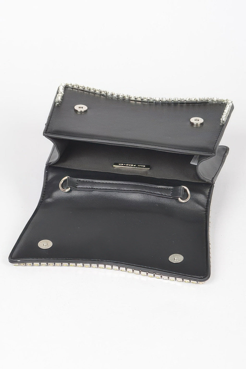 Faux Leather Top Handle Flap Bag W/rhinestone