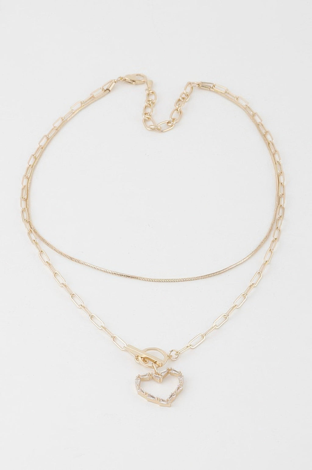 Double Heart Toggle Chain Necklace