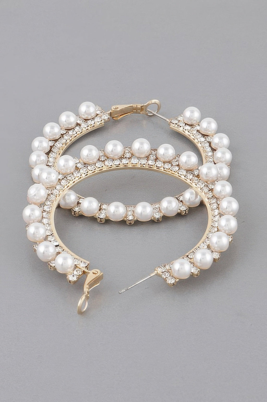 Pearl Lined Rhinestone Hoop Earrings