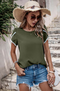 Color Block Trim Flutter Sleeve Round Neck Top