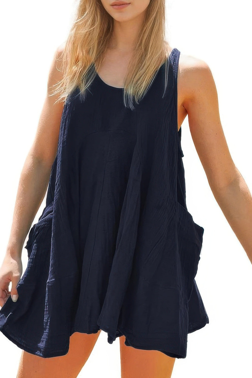 U Neck Backless Sleeveless Mini Pocket Dress