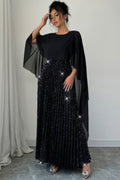 Elegant Sequin Satin Knit Pleated Long Dress