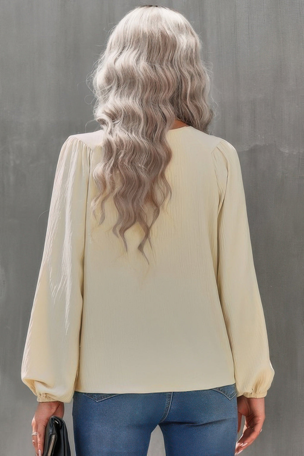 Crew Neck Solid Long Lantern Sleeve Shirt
