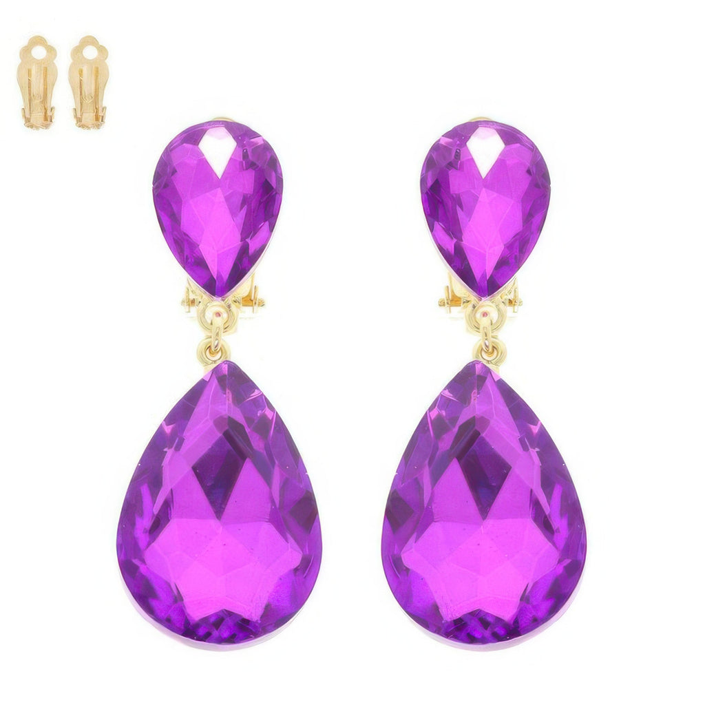 Teardrop-cut Crystal Clip On Earrings