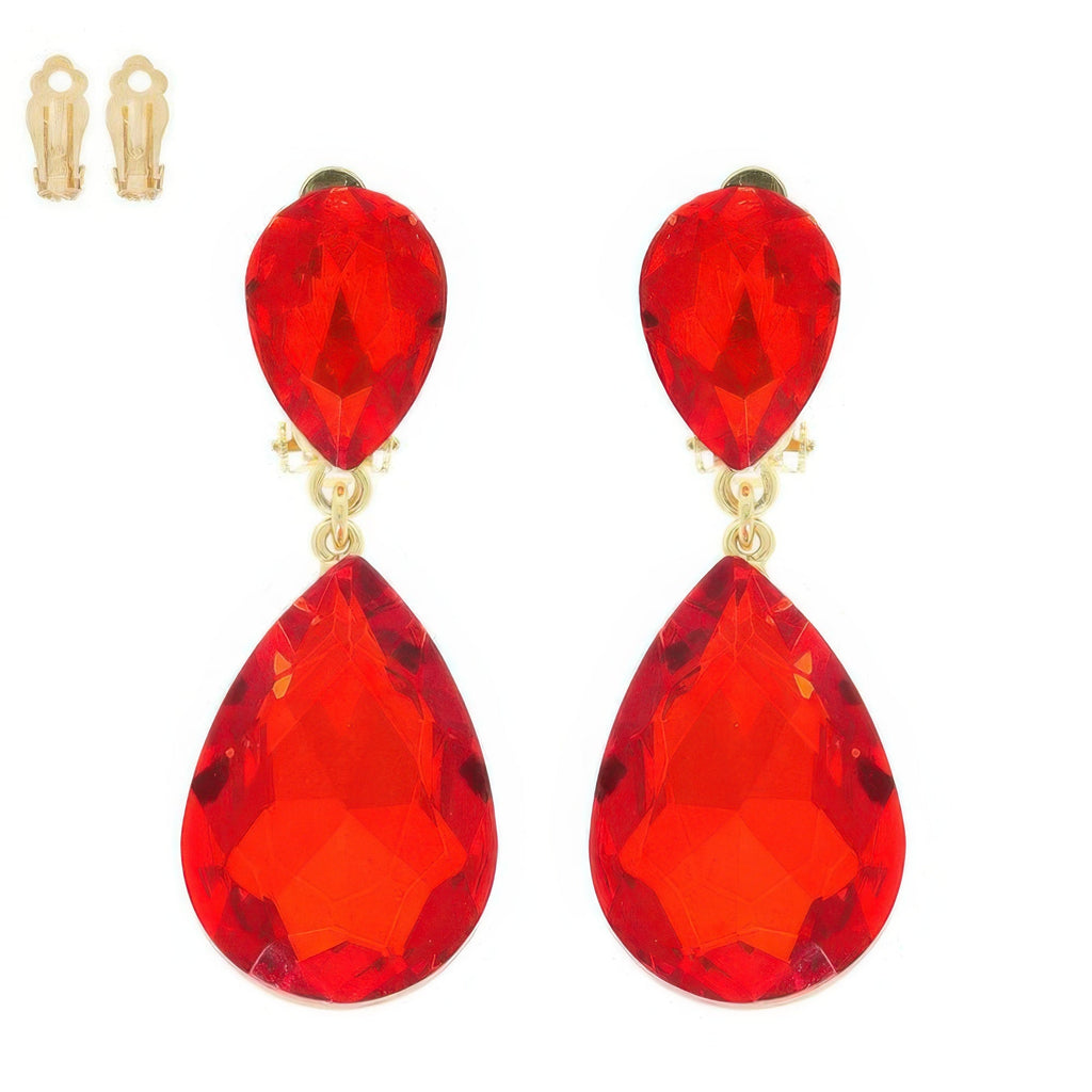 Teardrop-cut Crystal Clip On Earrings