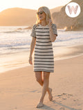 Bria Dress - Ecru/Black Stripe