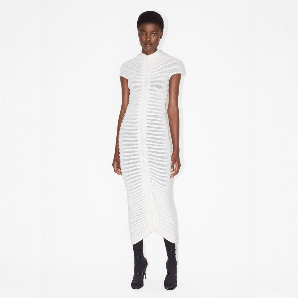 Wild Angel Short Sleeve Stripe White Knitted Midi Dress