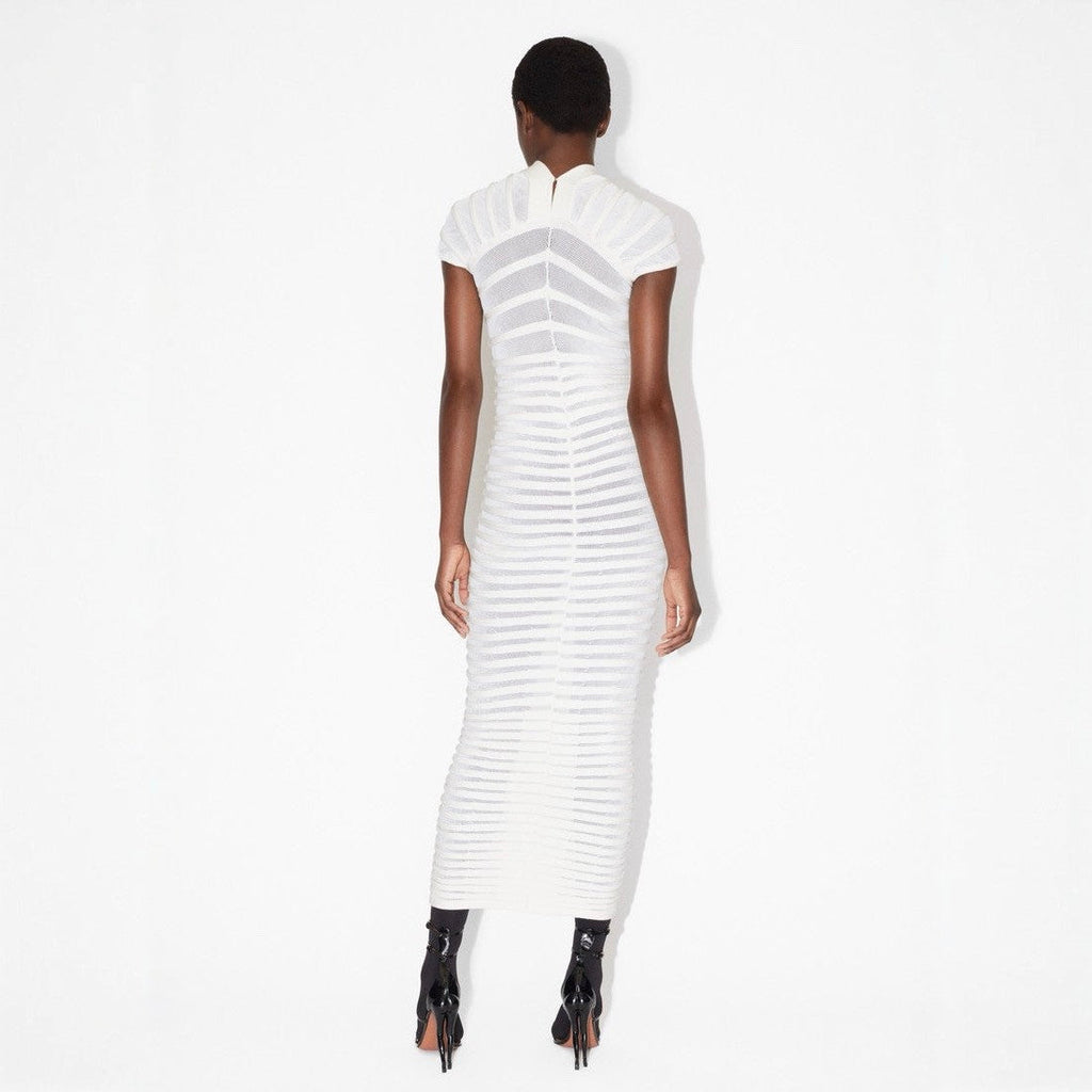 Wild Angel Short Sleeve Stripe White Knitted Midi Dress