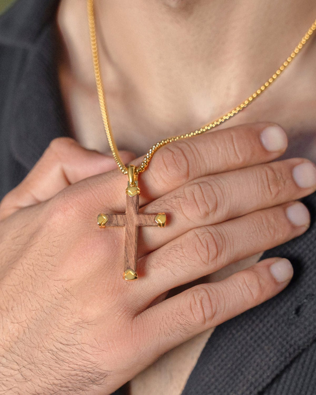 Bubinga Wood Cross Pendant (Gold)