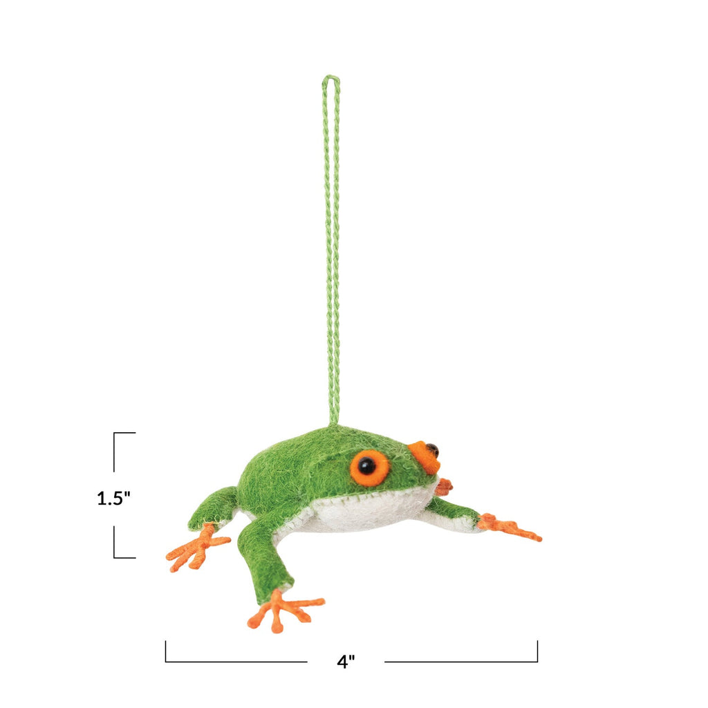 Handmade Wool Felt Green Frog Ornament