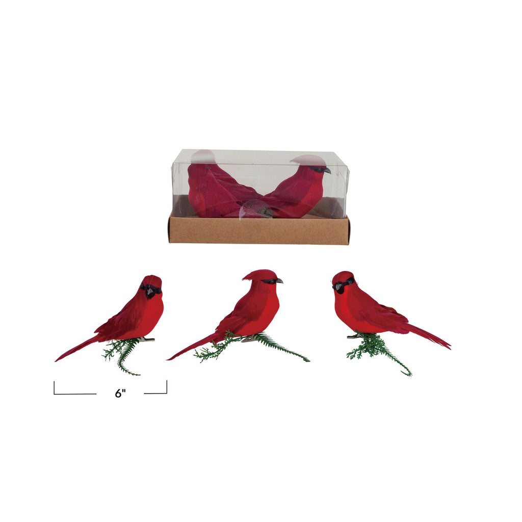 Foam & Feather Cardinal Clip-on Ornaments (Set of 3)