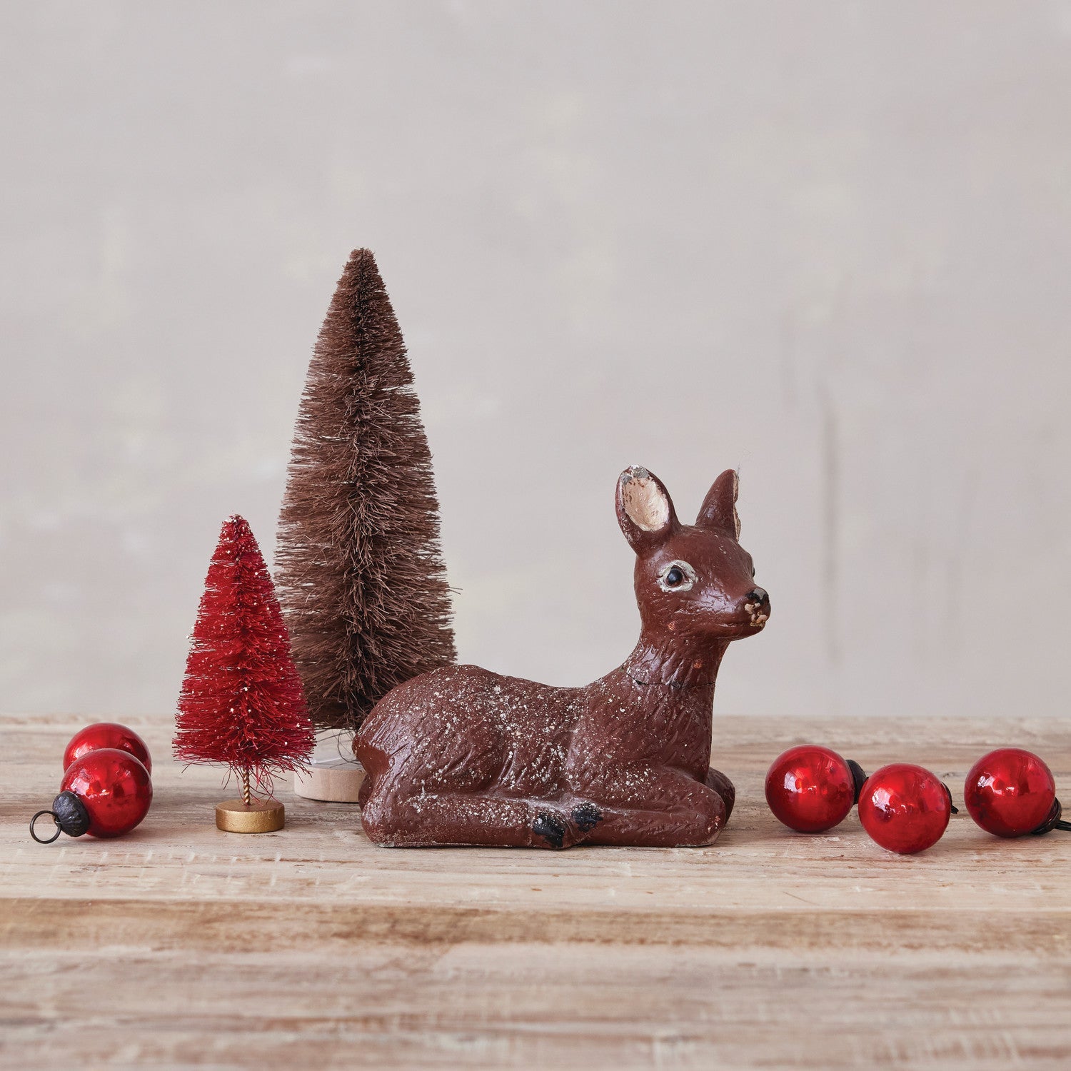 Vintage Inspired Brown Cement Lying Deer Figurine