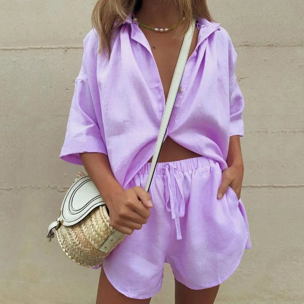 A New Day Purple Linen Two-Piece Set