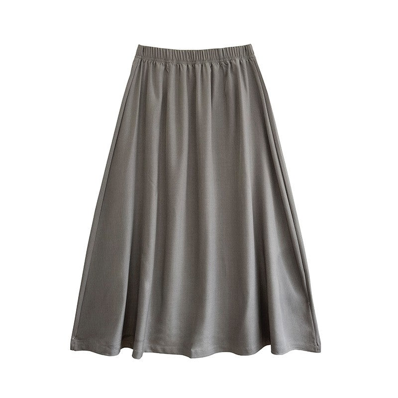 Solid Color Elastic Waist A-Line Skirt with Flared Hem