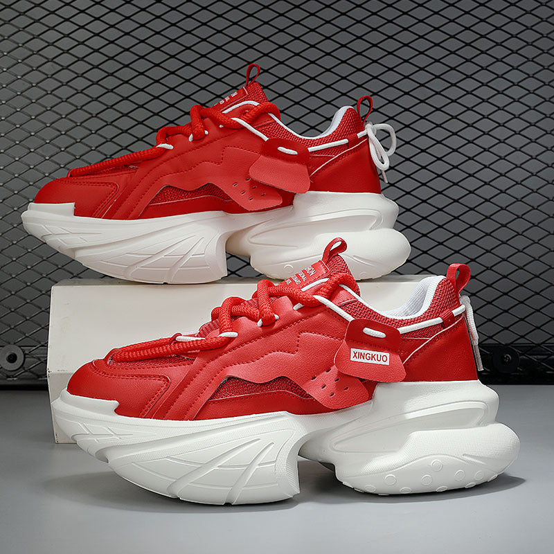 Men's Breathable Height-Enhancing Casual Sneakers - Thick Sole Lace-Up Shoes