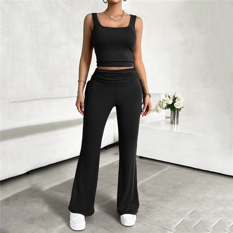 Slim Fit Casual Solid Color Vest and Pants Ensemble