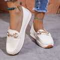 Women's Metal Chain Flat Slip-On Loafers | Breathable PU Preppy Flats