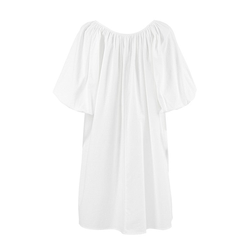Relaxed Fit Bubble Sleeve Nightgown with Front Tie