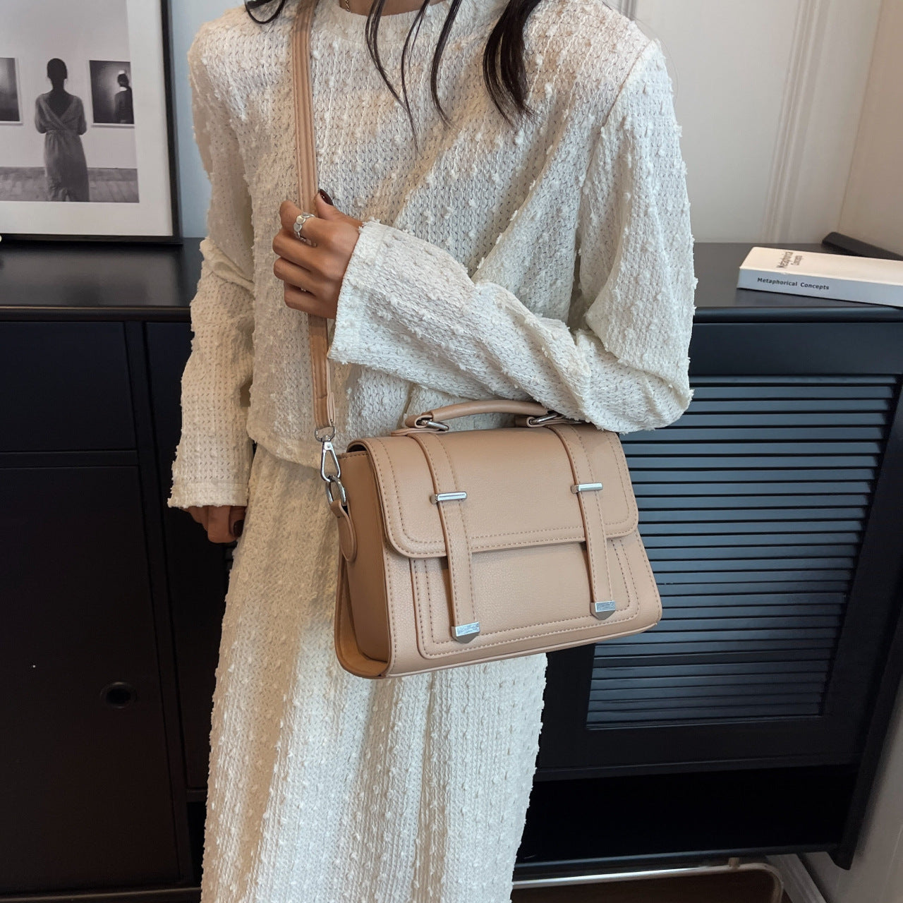 Women's Minimalist Crossbody Shoulder Bag - Versatile PU Leather Handbag with Multiple Compartments