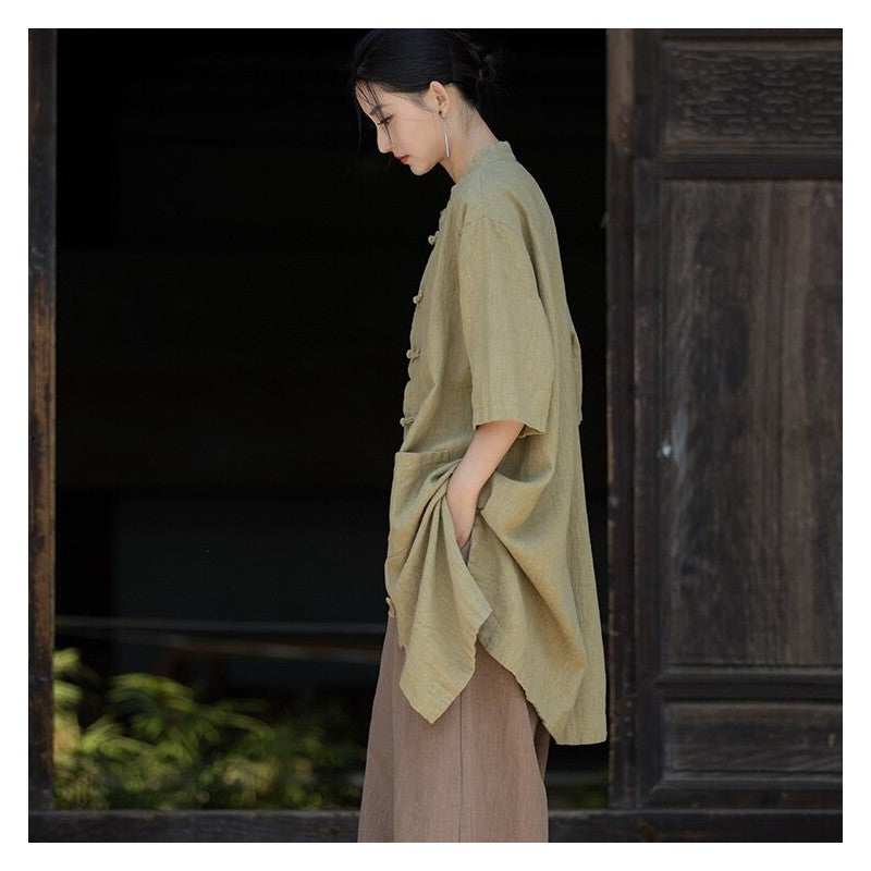 Shirt With Chinese-Style Stand Collar And Frog Button