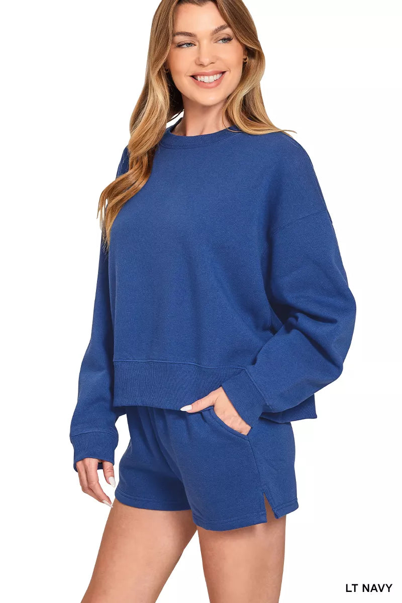 I am a Fashion Junky Fleece Round Neck Sweatshirt and Shorts Set