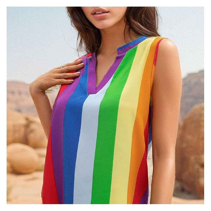 Striped V-Neck Shirt - Versatile, Fashionable, and Colorful