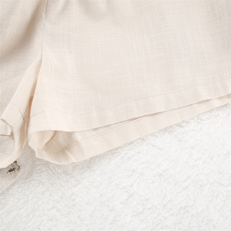 Cotton Linen Women's Seven-Quarter Sleeve Top and Shorts Pajama Set