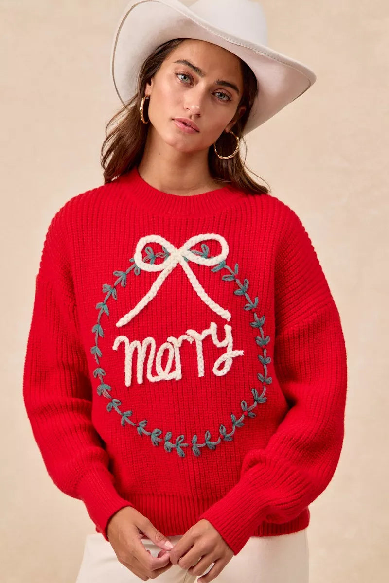Christmas Wreath Merry Letter Knit Top