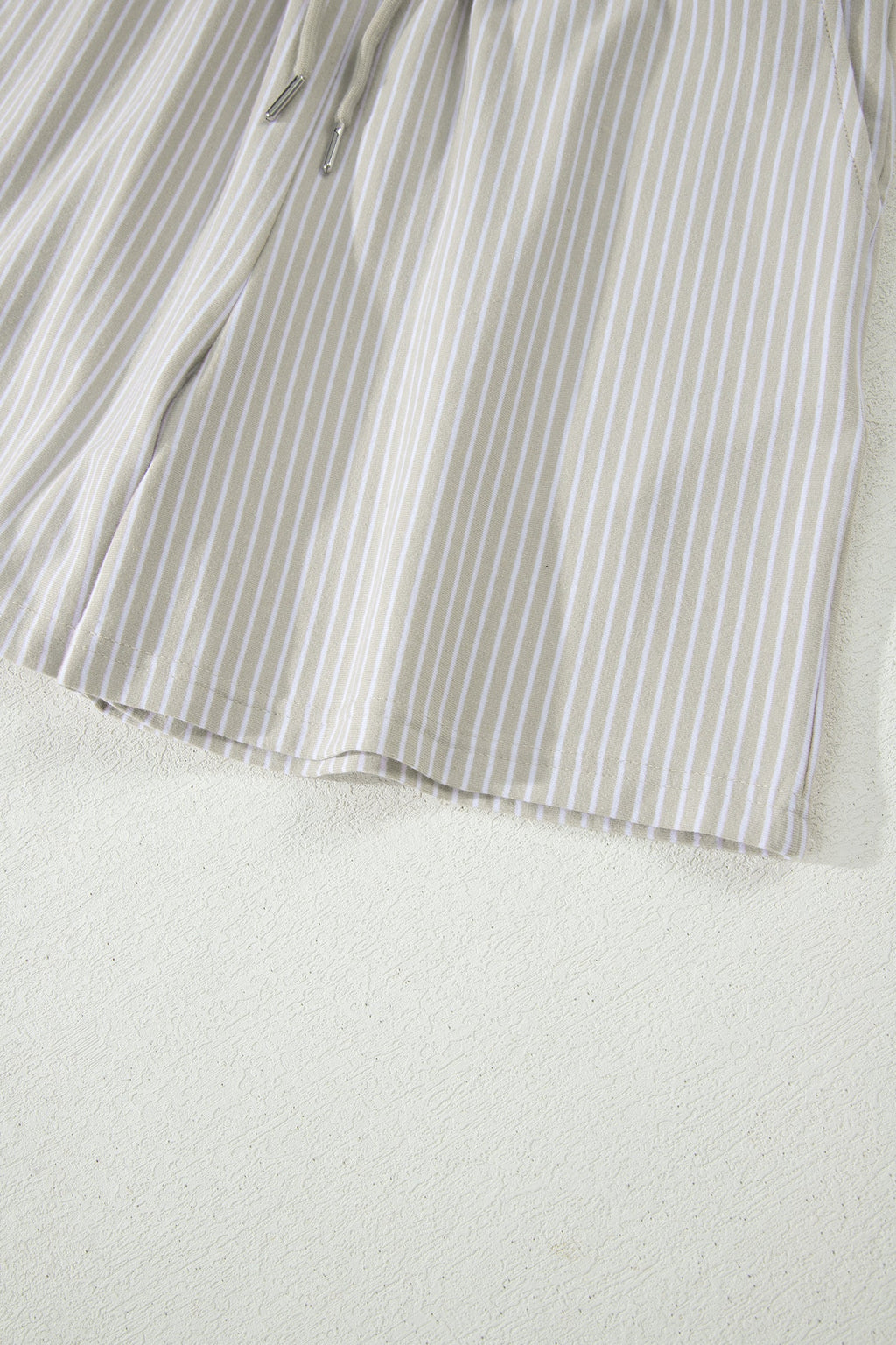 Khaki Stripe Dolman Sleeve Polo Shirt and Drawstring Shorts Set