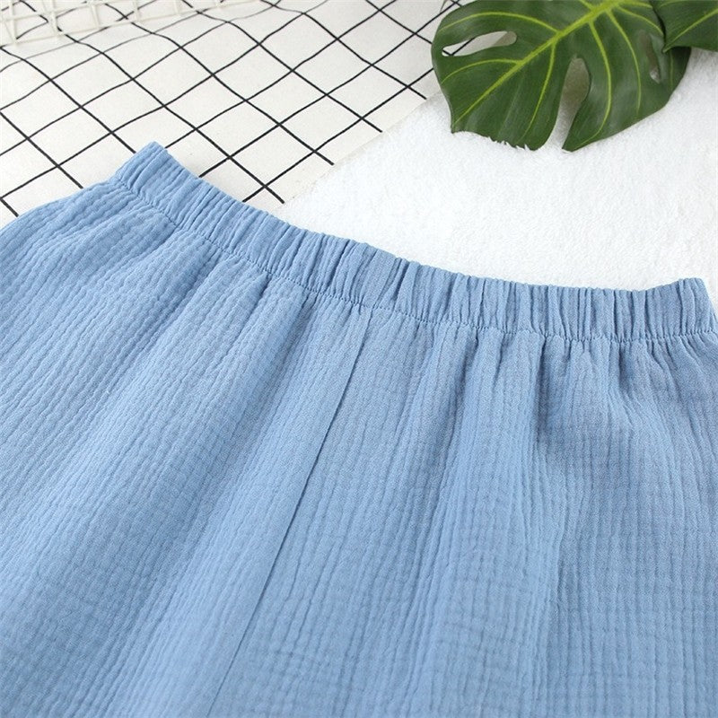 Double Gauze Two-Piece Pajama Set with Five-Quarter Sleeves for Women