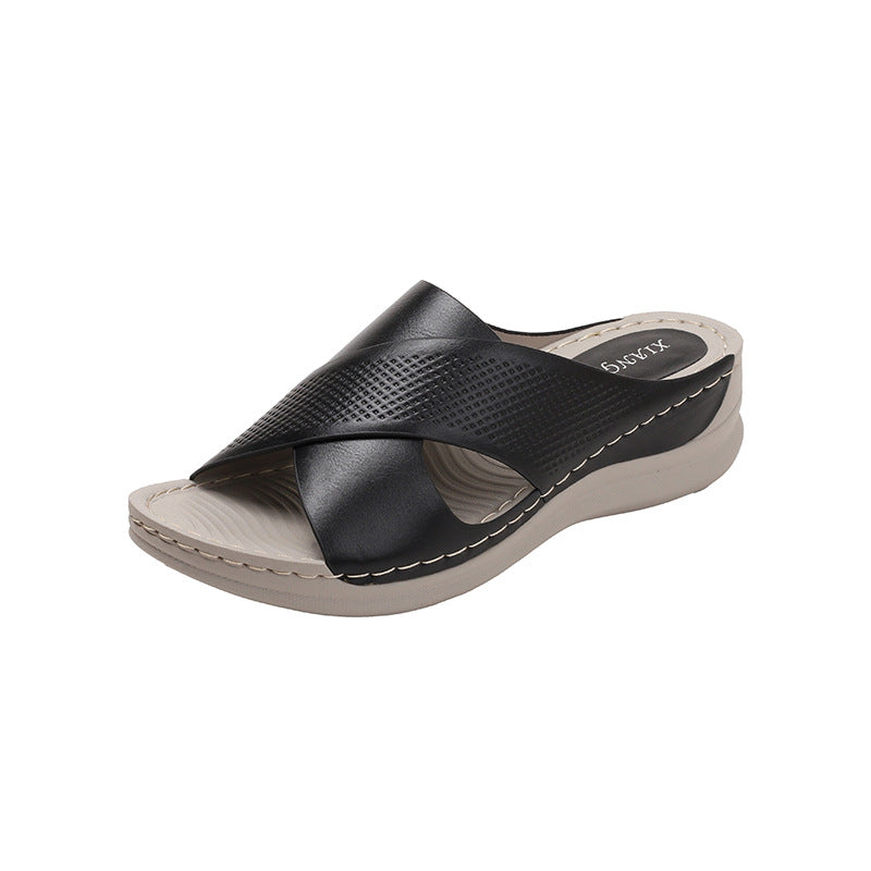 Women's Chunky-Sole Fish-Mouth Slide Sandals | Open Toe PU Slip-On Casual Slides