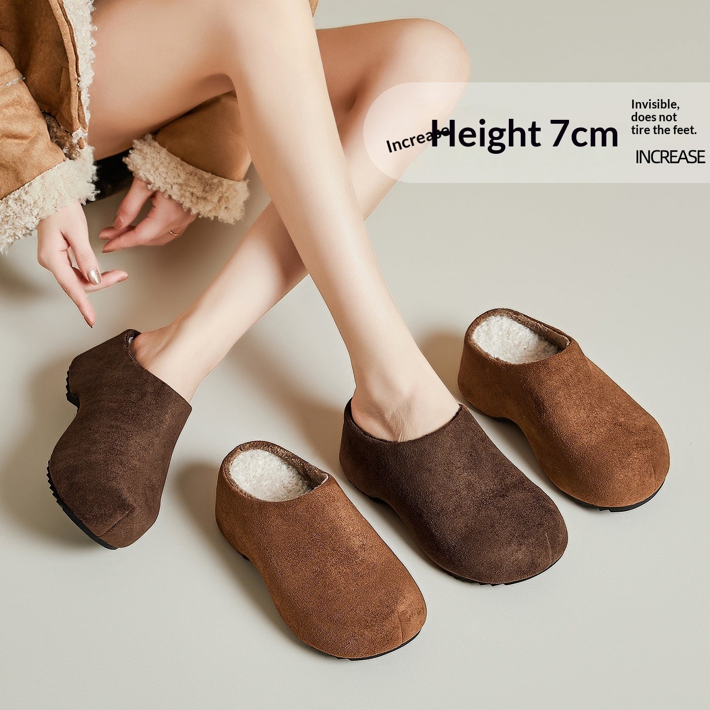 Women's Retro Chunky Sole Closed Toe Mules - Suede Platform Slip-On Shoes