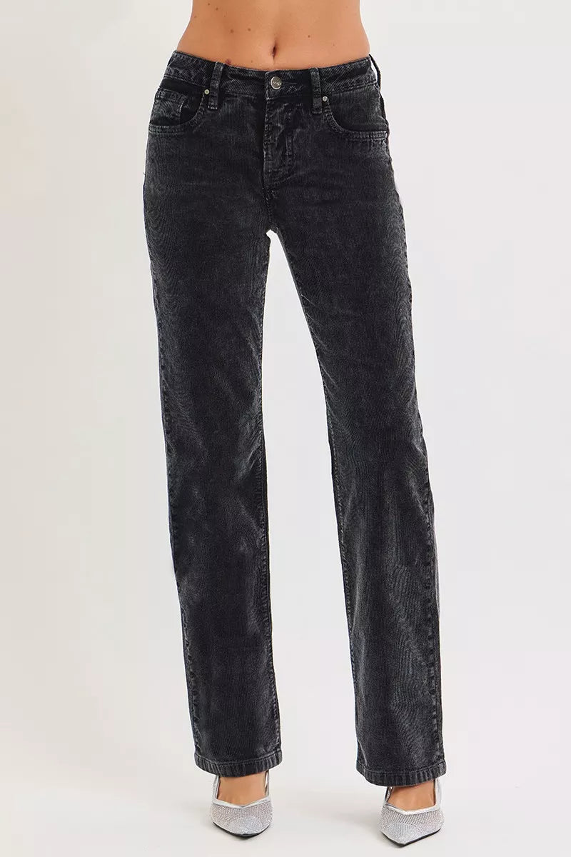 Tummy Control Mid Rise Straight Leg Corduroy Pants