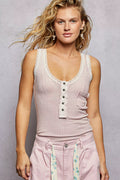 Lace Trim Tank with Front Button Closure
