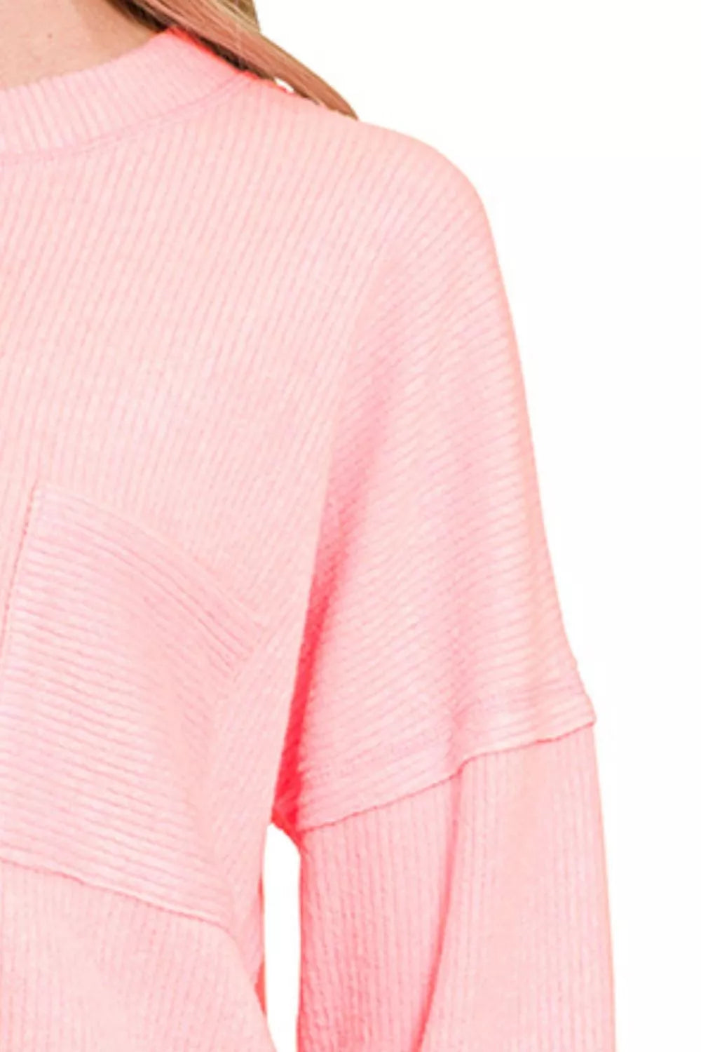 Ribbed Brushed Melange Hacci Sweater with Chest Pocket