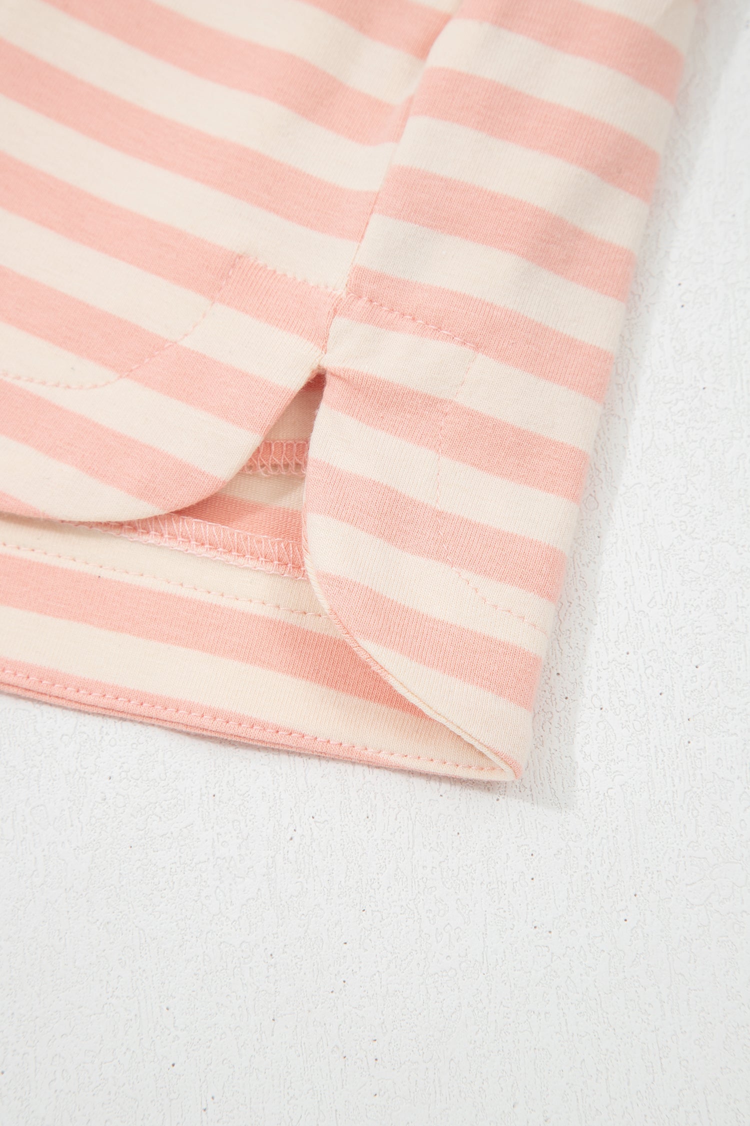 Pink Stripe Contrast Neck Loose Tee and Drawstring Shorts Set