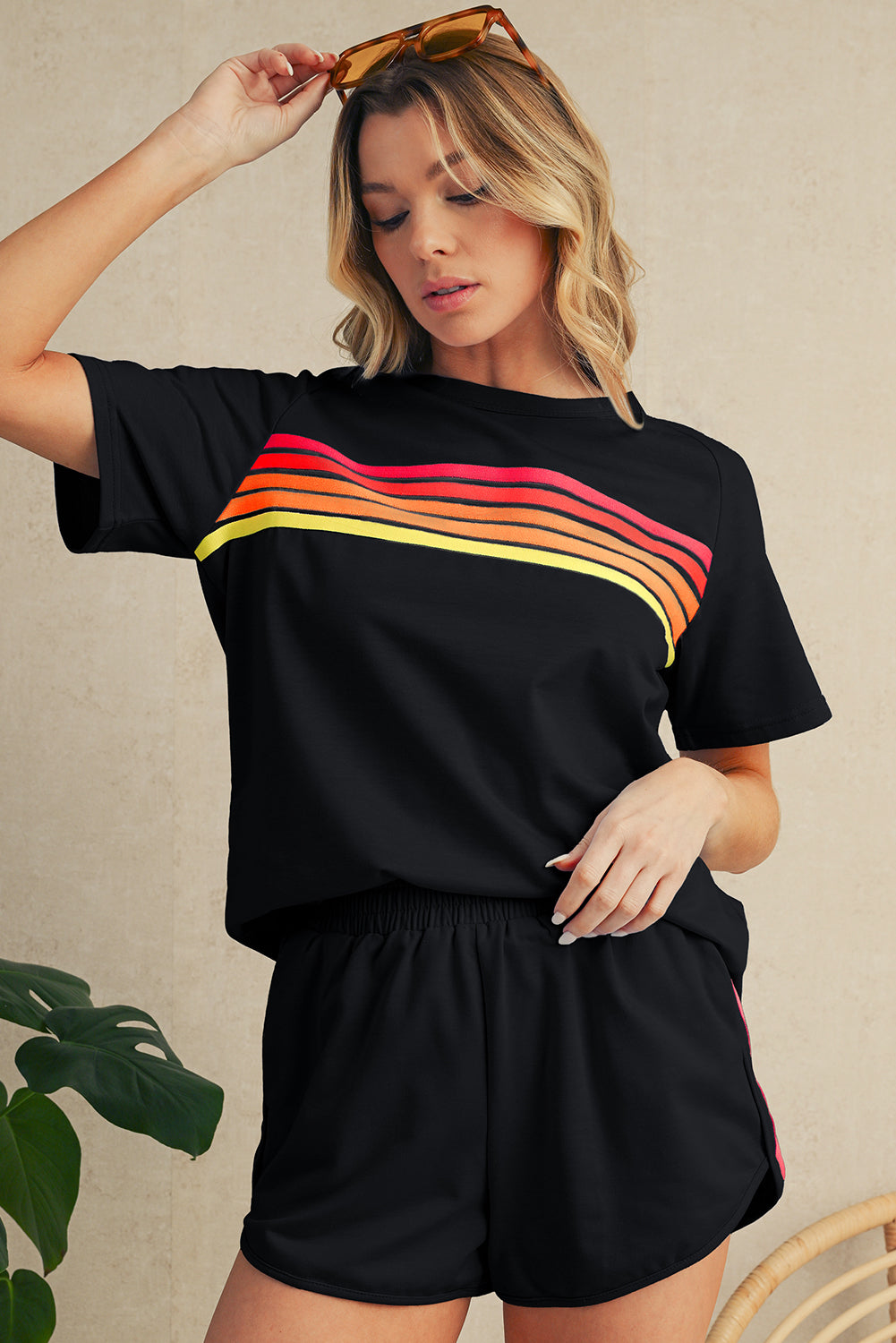 Beau Blue Colorful Striped Casual Tee