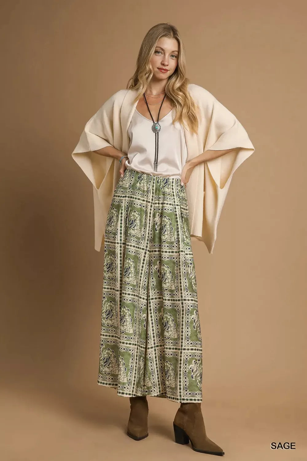 Bohemian Print Pants with Pockets
